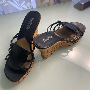 Michael Kors 7 Wedge Sandals Strapless Black Leather